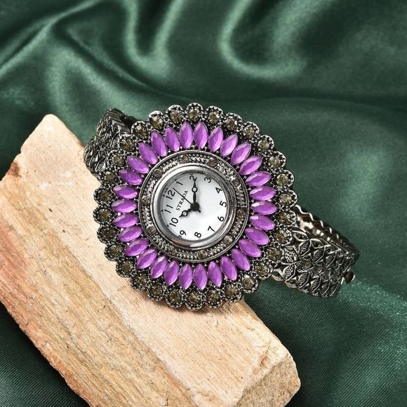 STRADA Gray Austrian Crystal, Simulated Purple Chroma Southwest Style Watch - Picture 2 of 7